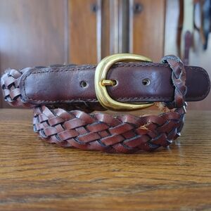 Brown Leather Braided Belt with Gold Buckle Women Medium US (29"-31")